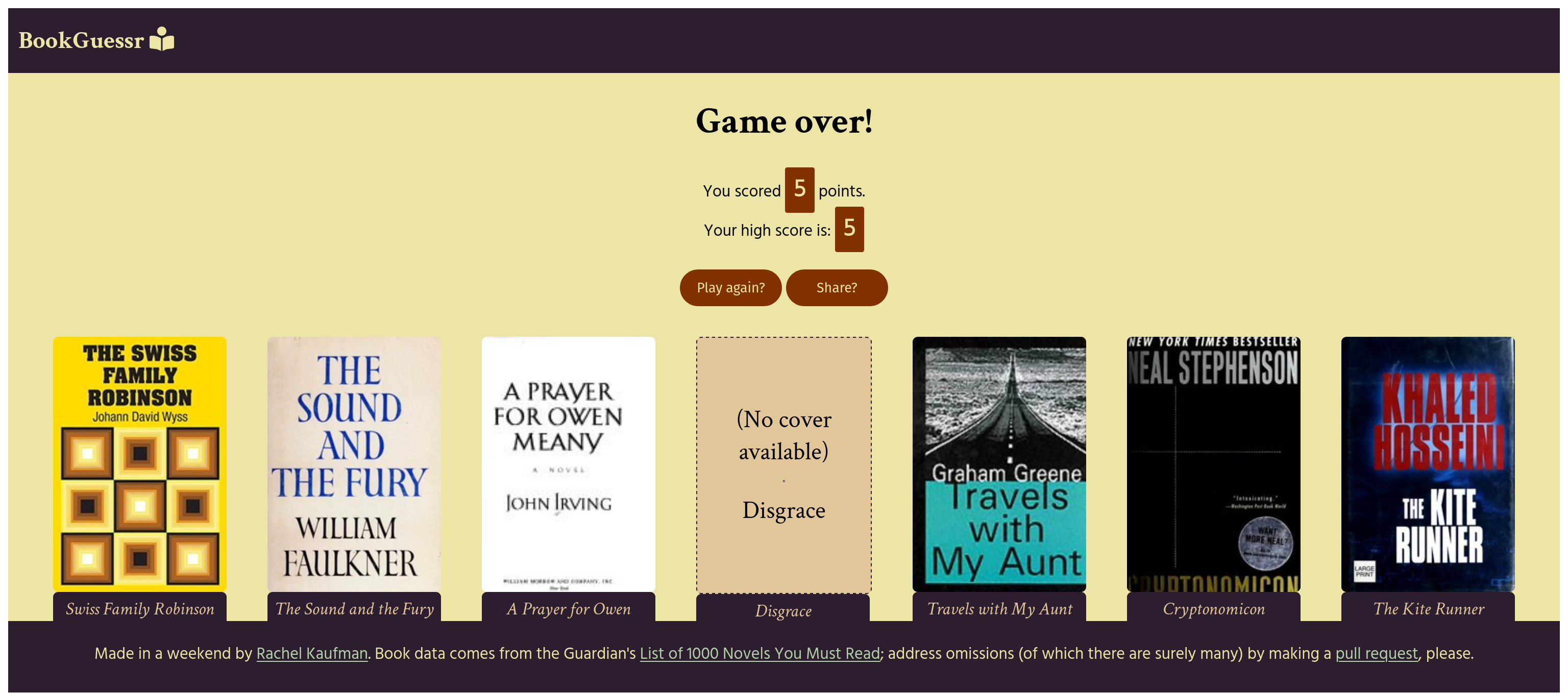 Screenshot of Bookguessr