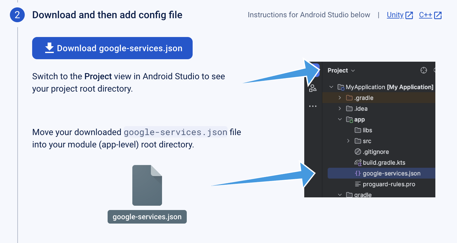 Google instructions for downloading and installing the configuration JSON