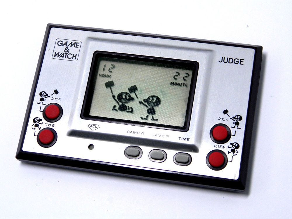 A photo showing an old (possibly illegitimate as I got it off a .ru site) Game and Watch console.
