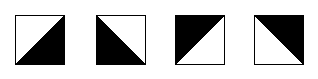 The four basic Truchet tiles are just squares with a diagonal line drawn through the middle. Half of the square is colored black and the other half is colored white.